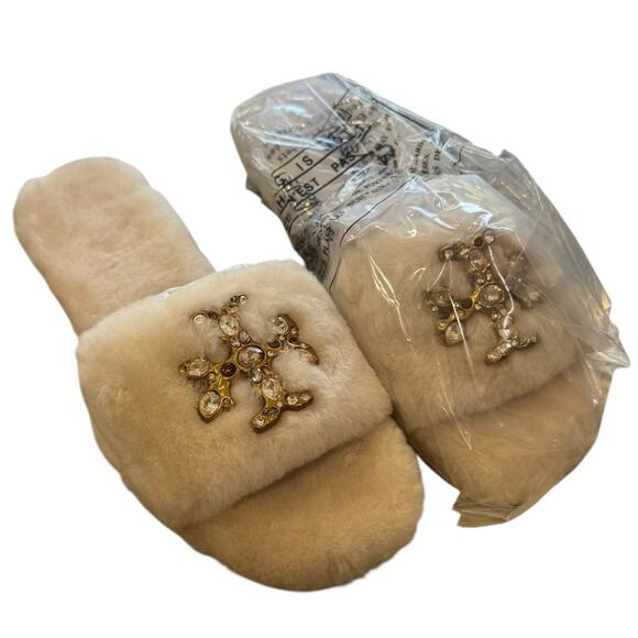 Tory Burch Jeweled Double T Shearling Fur Slide sandals NEW Size 8 - Picture 6 of 15